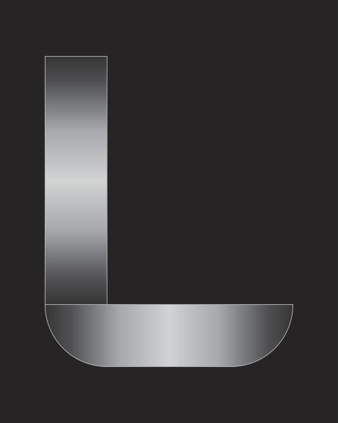 矩形弯曲金属字体，字母L图片下载