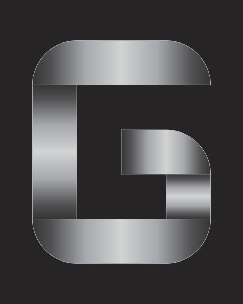 矩形弯曲金属字体，字母G图片下载