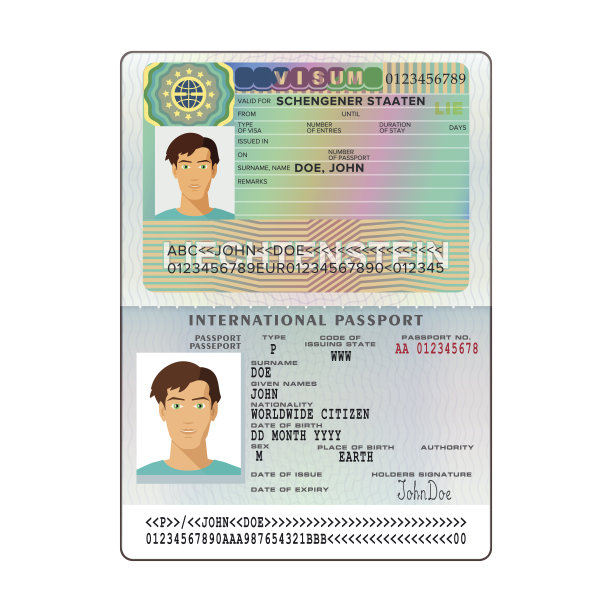 矢量国际开放护照与列支敦士登签证图片下载