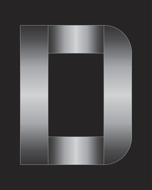 矩形弯曲金属字体，字母D图片下载