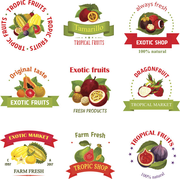 矢量异国水果图标的市场或商店图片下载
