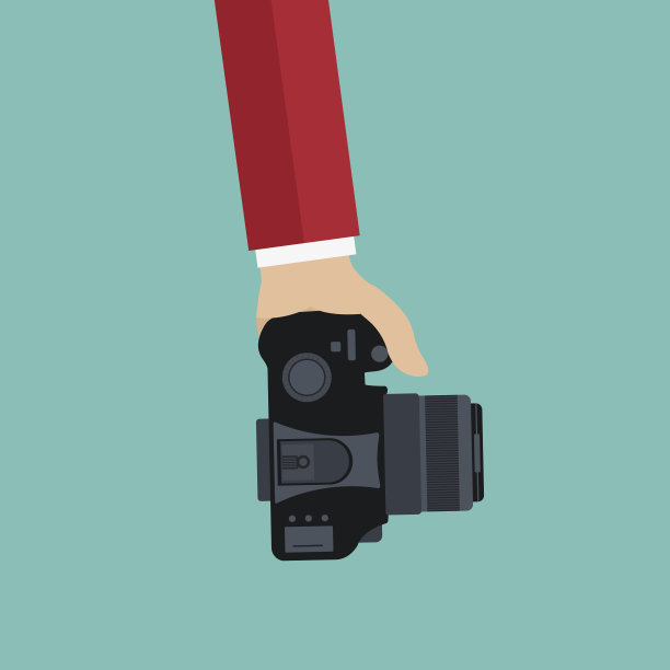 摄影的概念。手拿着相机。平面向量插图。图片下载
