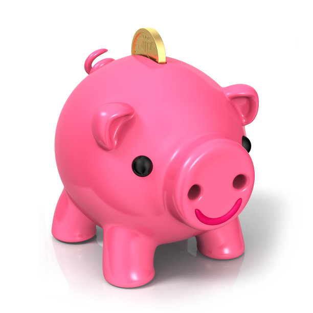 有金币的粉色储蓄罐。图片下载