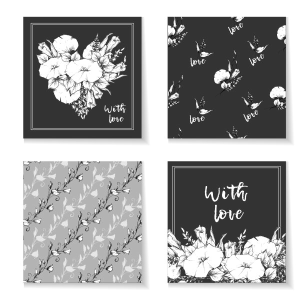 带有旋花的复古明信片、卡片或名片。手绘。图片下载