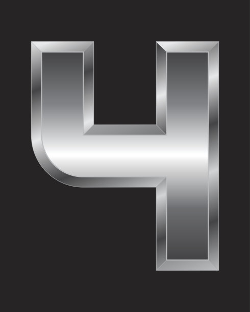 矩形斜面金属字体-数字4图片下载