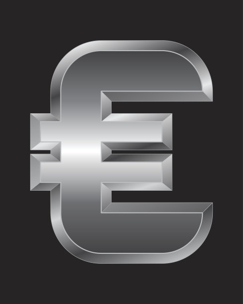 矩形斜面金属字体-欧元货币符号图片下载