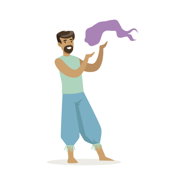 印度人穿着蓝色民族服装表演民族舞蹈，彩色人物矢量插图图片下载