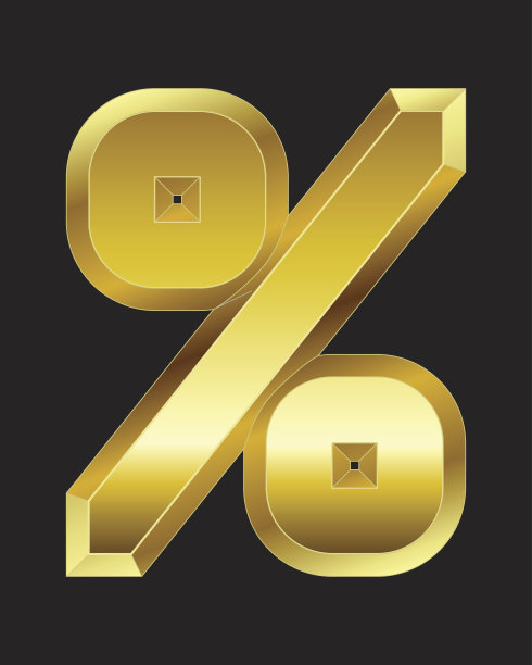 矩形斜面金色字体，百分比符号图片下载