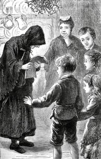 老婆婆和孩子们在唱颂歌图片下载