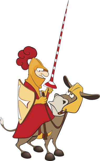 插图的一个骑士和骑士驴卡通人物图片下载