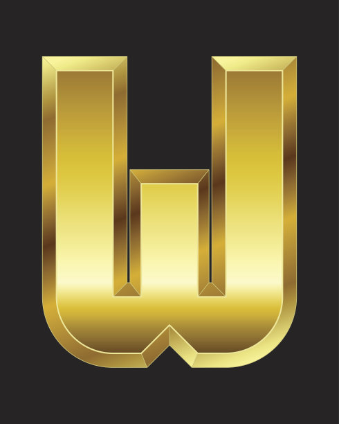 矩形斜面黄金字体，字母W图片下载
