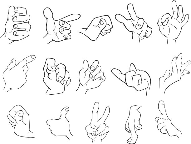 一套卡通插图。手与不同的手势为您设计图片下载