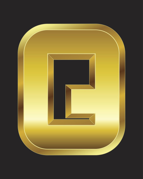 矩形斜面黄金字体，字母Q图片下载