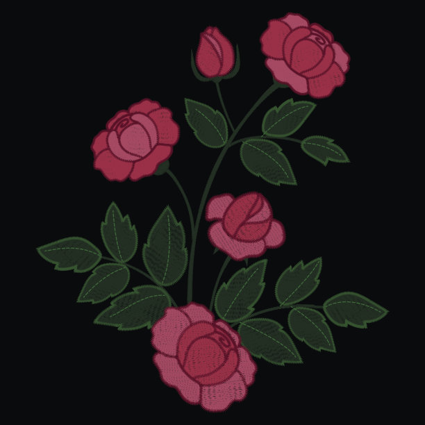 玫瑰分支刺绣图片下载