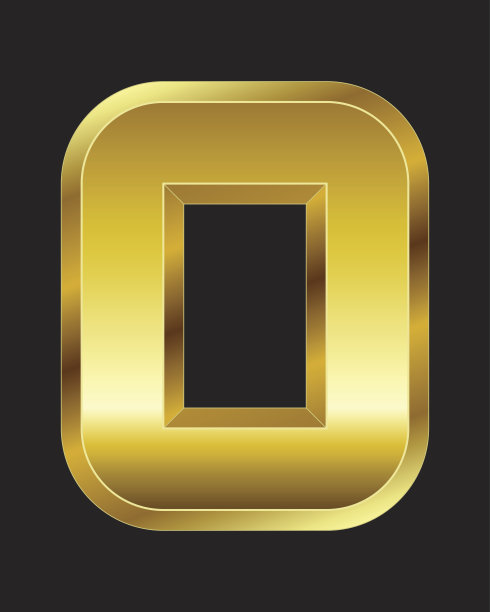 矩形斜面黄金字体，数字0图片下载