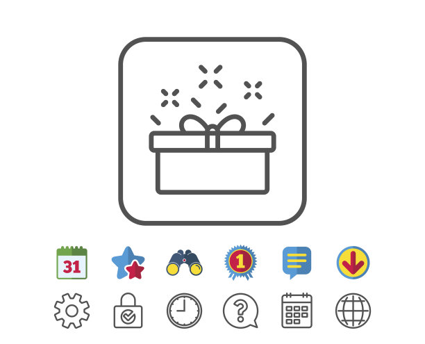 礼盒线图标。现在的迹象。图片下载