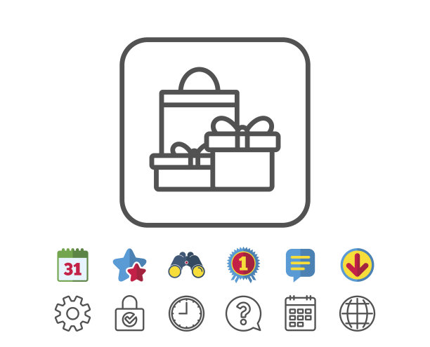 礼品盒线图标。现在的迹象。图片下载