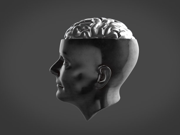 金属脑中的铬脑，抽象脑。三维渲染图片下载