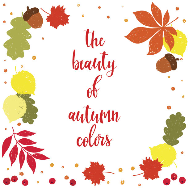 秋天。手绘的文字和秋日的落叶图片下载