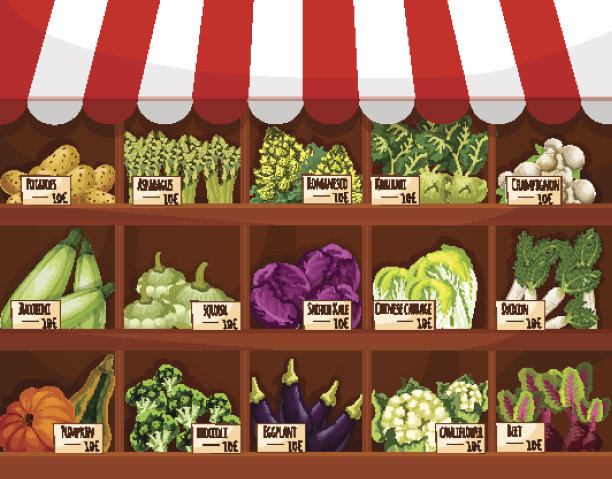 有新鲜蔬菜的蔬菜市场摊位图片下载