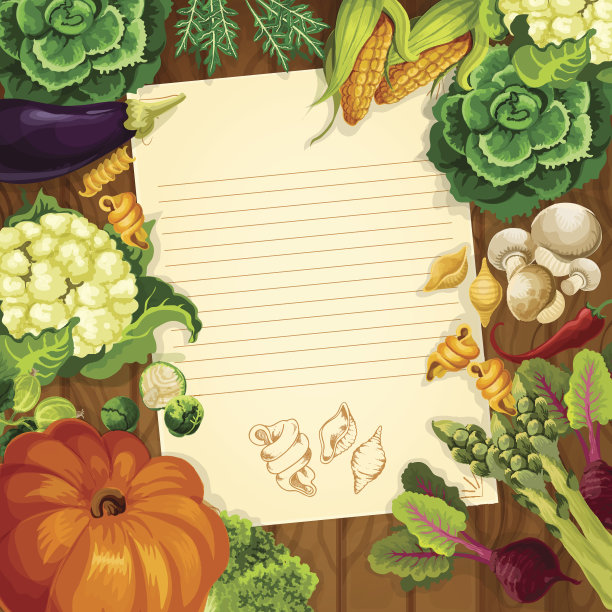 蔬菜矢量食谱或留言便条空白图片下载