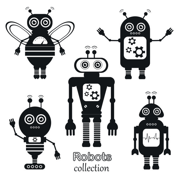 一组矢量机器人卡通风格。图片下载