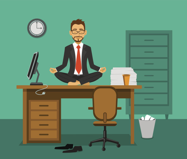 疲惫的员工在办公室的办公桌上沉思。放松在工作场所。素材图片