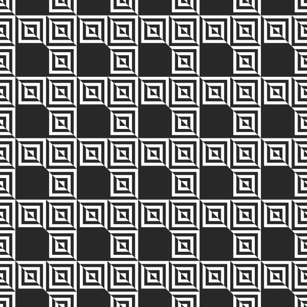 复古几何方形形状无缝抽象图案。潮人时尚80 - 90年代。杂乱的纹理。视错觉的效果。用于印刷，网站，织物设计，海报，卡片素材图片