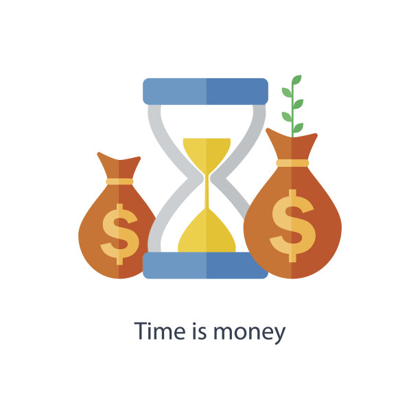 复利的概念。时间就是金钱。未来的收入增长。养老基金计划。向量图片下载