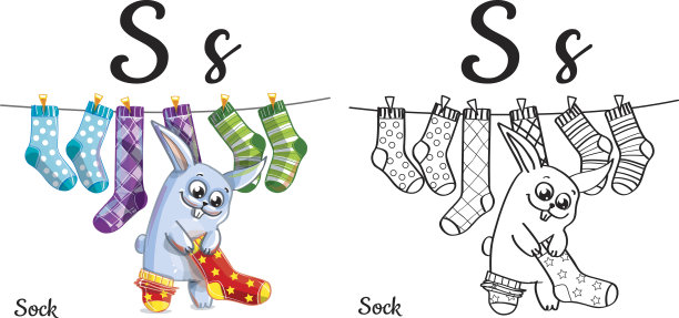 袜子。矢量字母S，涂色页图片下载