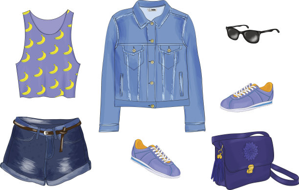 一套带有配饰的夏装系列。图片下载