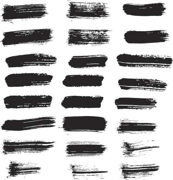 一组向量黑色油漆刷点。大型水彩笔触孤立在白色背景。垃圾纹理，艺术设计元素或文本框。图片下载