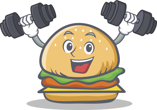 健身汉堡性格快餐矢量插图图片下载