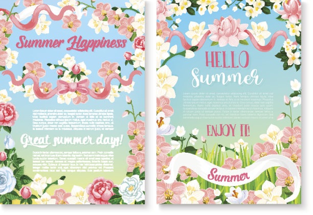 暑期庆祝海报，以鲜花为背景图片下载