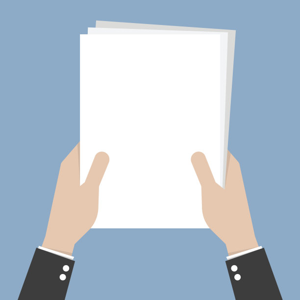 手里拿着空白的白纸清单。矢量插图。商人手里拿着纸，拿着空mock up。图片下载