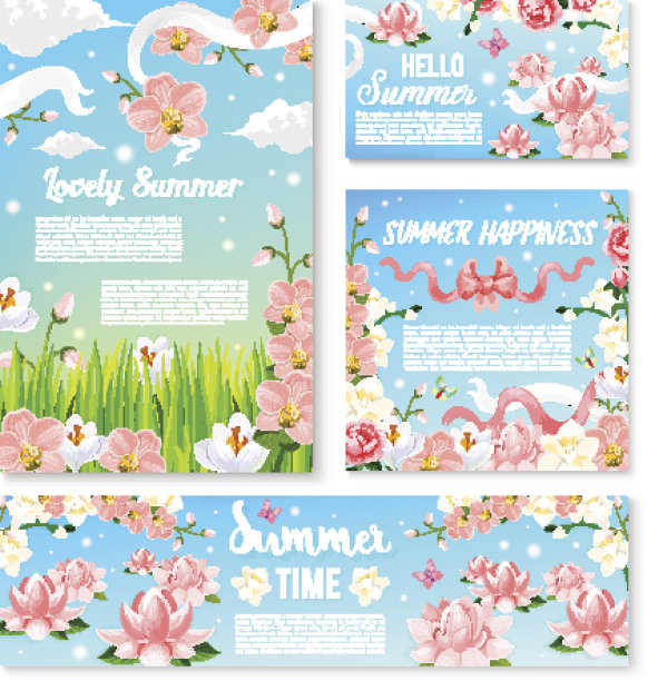 夏季时间鲜花横幅和海报模板集图片下载