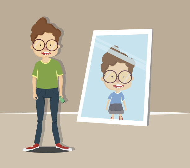 男孩照镜子图片下载