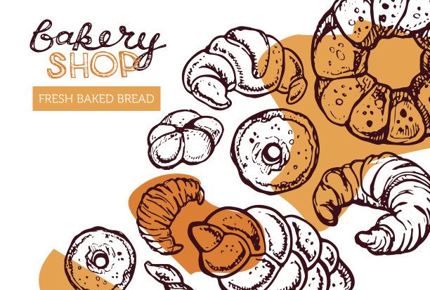 手绘涂鸦面包店。新鲜出炉的面包图片下载