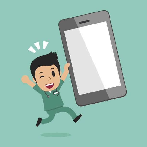 卡通中的男护士和大智能手机图片下载