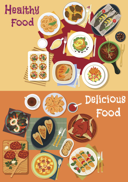 海鲜和肉类菜肴图标设置为晚餐菜单图片下载