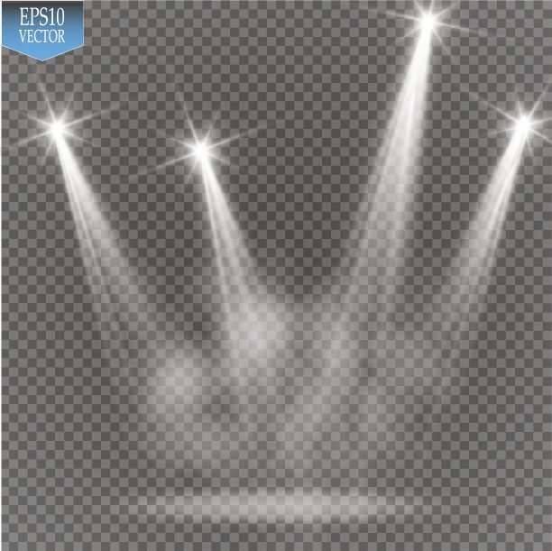 向量白色透明能量聚光灯场景与闪电和雾或烟雾背景图片下载