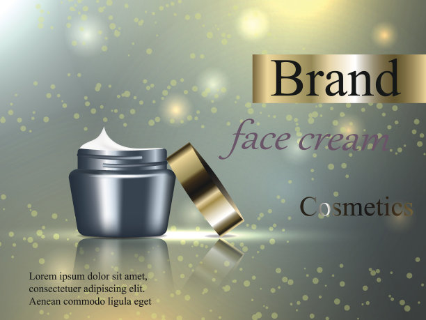 设计的化妆品霜与一个金色的帽子在一个温和的背景，轻，光泽，豪华。逼真的3D插图，矢量，广告，海报，横幅图片下载