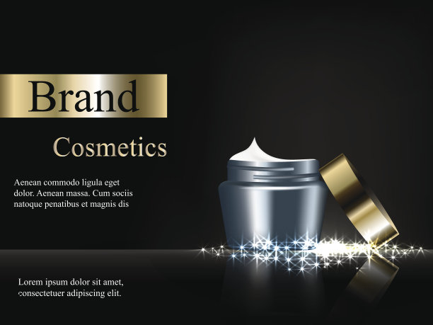 奶油色深蓝与一个金色的帽子在一个深色的背景与明亮的星星广告化妆品，设计，横幅，EPS 10，矢量3D，现实图片下载
