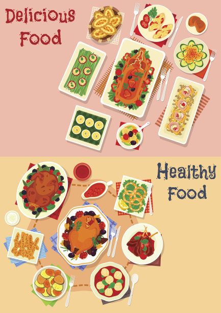 节日晚餐菜单图标设置肉类和零食图片下载