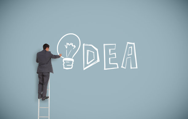 商人在梯子上写作的想法图片下载