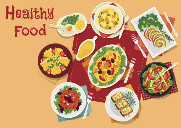 美味的晚餐菜肴图标为食物主题设计图片下载