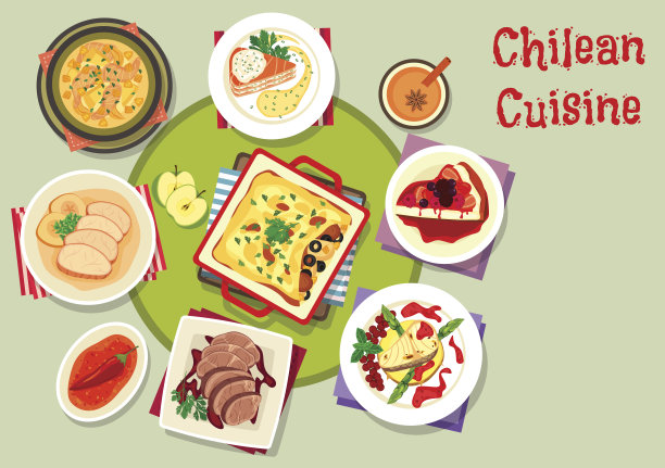 智利菜与海鲜和肉类菜肴的图标素材图片