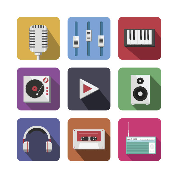 音乐图标设置，用阴影的详细方式绘制。图片下载