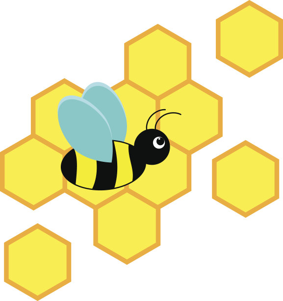 白色背景上有蜂巢的蜜蜂图片下载