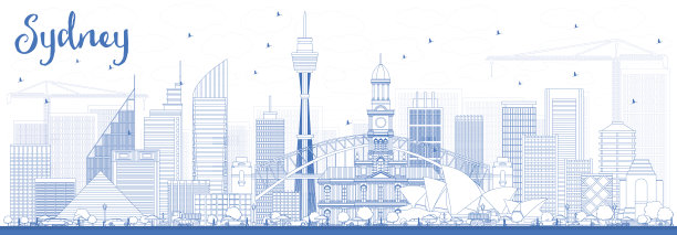 用蓝色建筑勾勒出悉尼和澳大利亚的天际线。素材图片